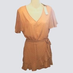 GOOD LUCK GEM Dusty Rose Wrap Around Romper with 3d Polka dots